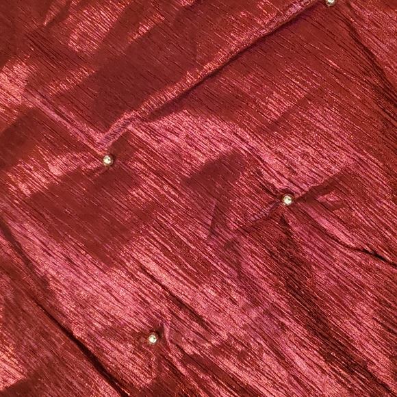 Christmas Tree Skirt Red Gold Metallic Shiny Beaded Scallop Edge 48" Elegant - Picture 7 of 8